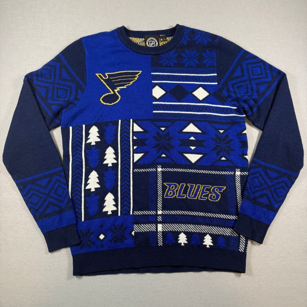 NHL St Louis Blues Sweater Men L Blue Ugly Christmas Patchwork Hockey Fan Gift